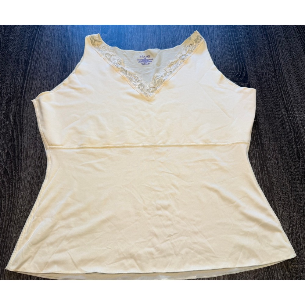 SPANX by Sara Blakely Cream Lace Trim V Neck Tank Top 3X